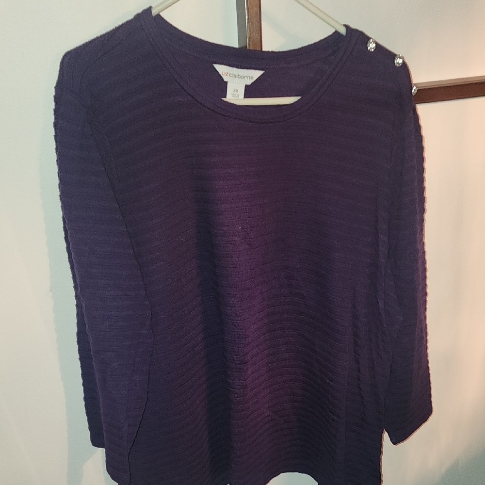 FIRM Liz Claiborne Deep Purple Sweater with Button Accents 2x Made In Jordan